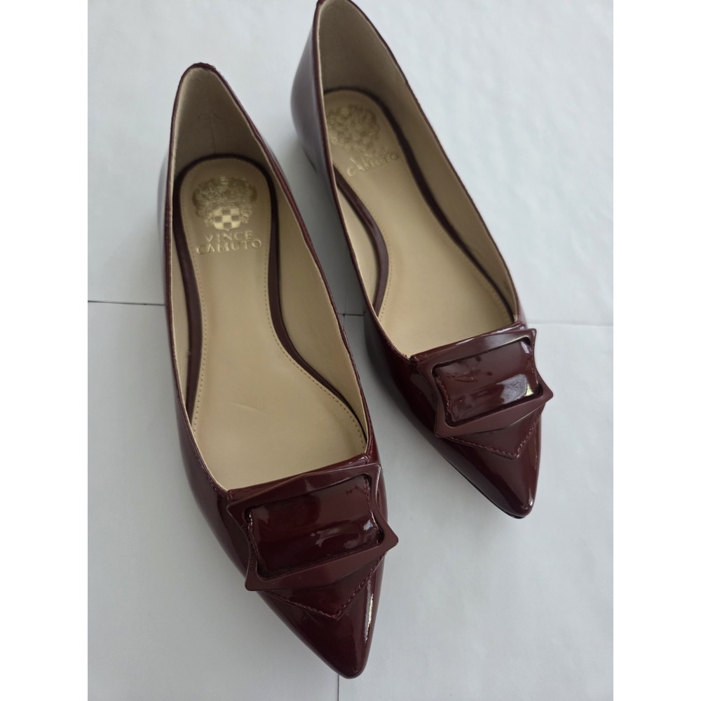 Vince Camuto Patent Leather Flats Women's‎ 8 Old Money Red Buckle Glossy Smart - Picture 7 of 10